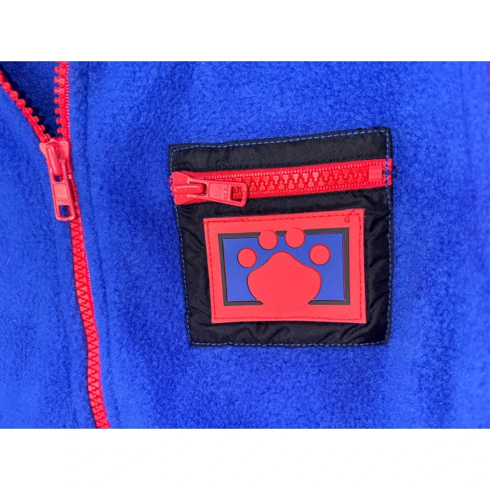 VINTAGE 90'S GARANIMALS Toddler Boy Jacket Fleece Zip Blue Red Fleece Hooded Paw
